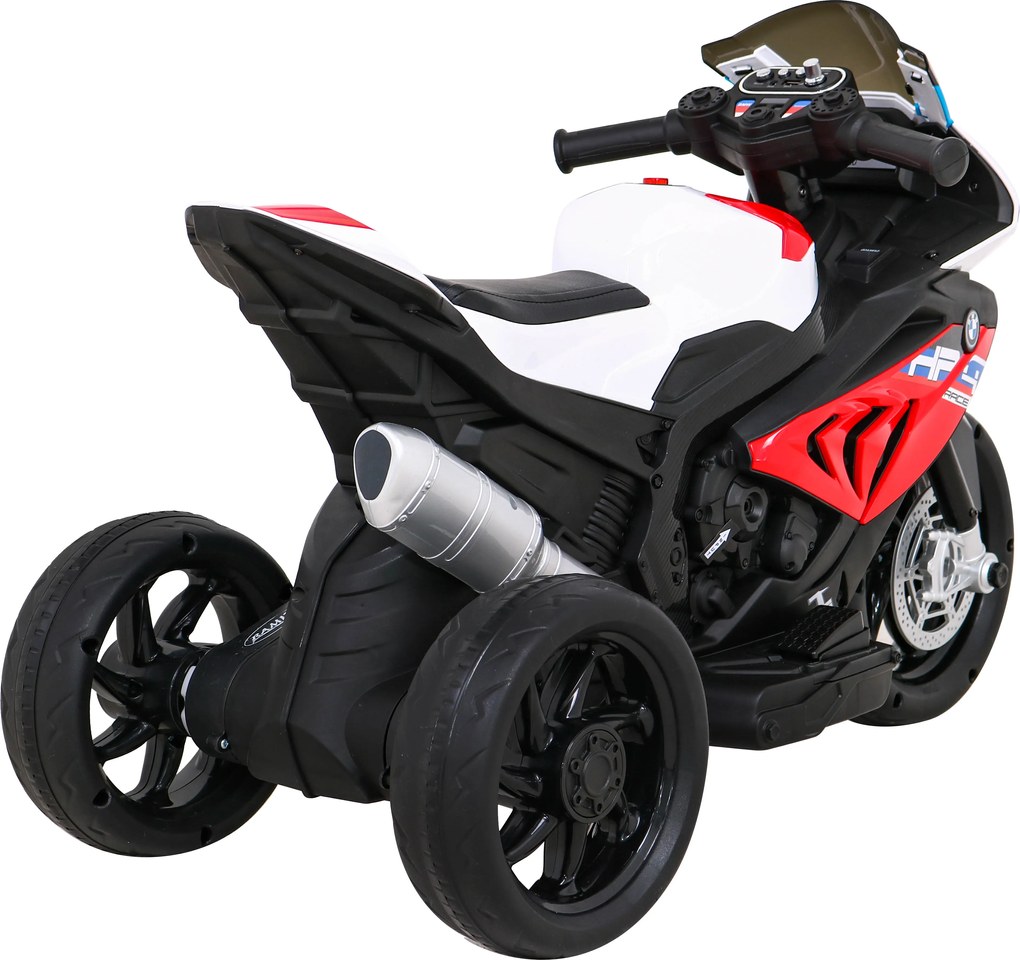 Ramiz BMW HP4 Detský motocykel na batérie Červená + 3 kolieska + LED + MP3 USB + Eco koža