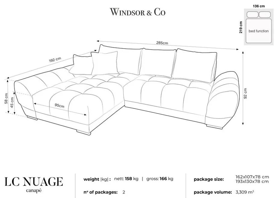 Tmavozelená rozkladacia rohová pohovka so zamatovým poťahom Windsor & Co Sofas Nuage, ľavý roh
