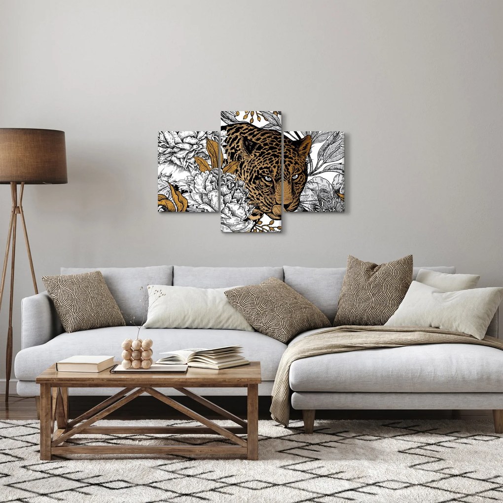 Obraz - Leopard medzi kvetmi (90x60 cm)