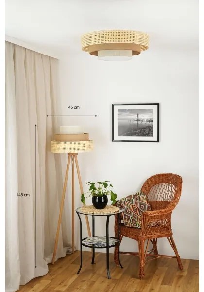 Brilagi - Stojacia lampa CEDAR LUNETA 1xE27/15W/230V ratan/hnedá/krémová