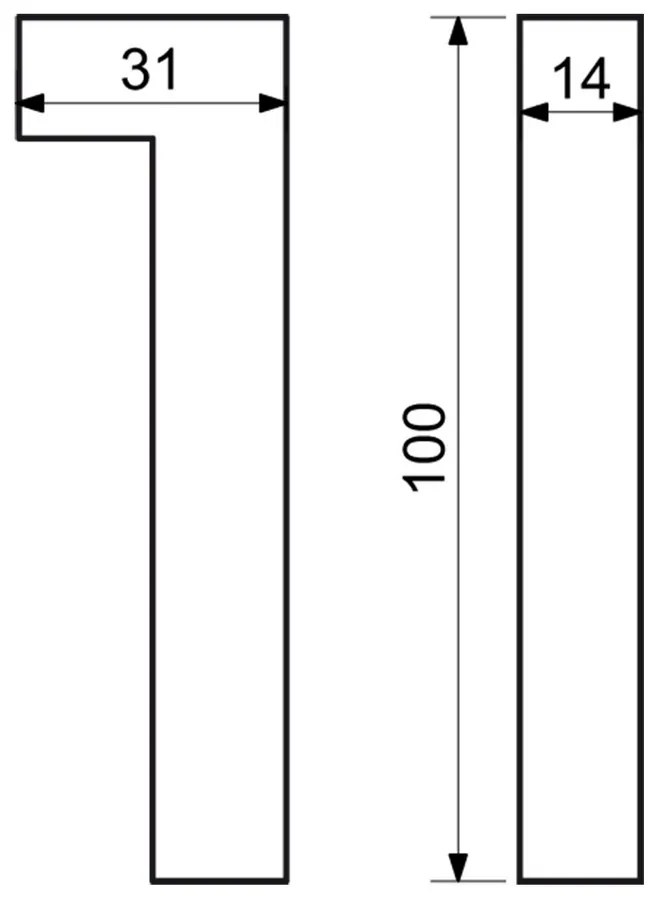 Domové číslo "1", RN.100LV, brúsené, strieborná