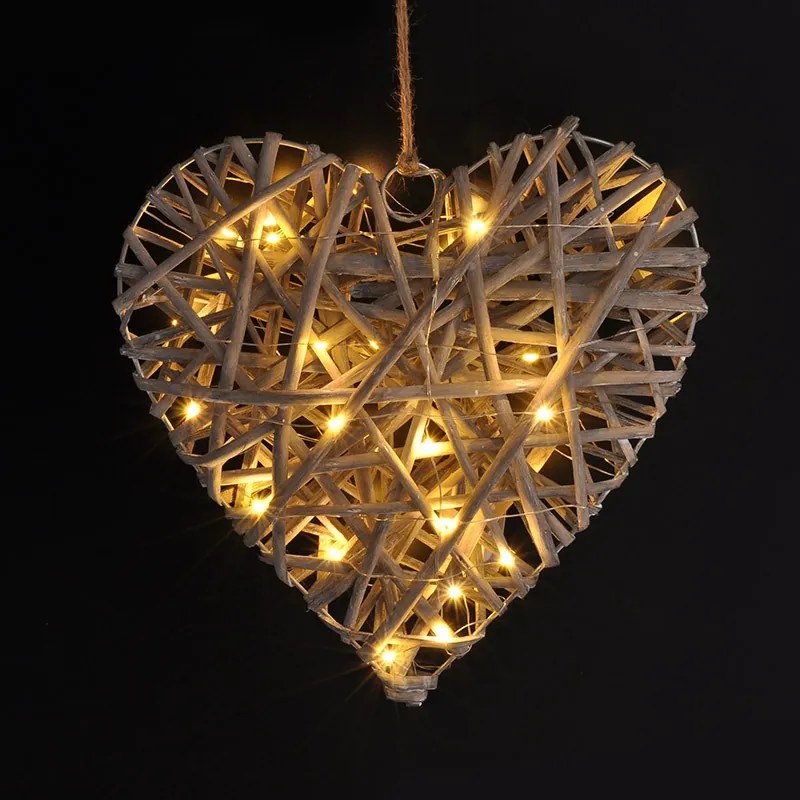 SOLIGHT LED ratanové srdce, 30x LED, 2x AA, 30cm