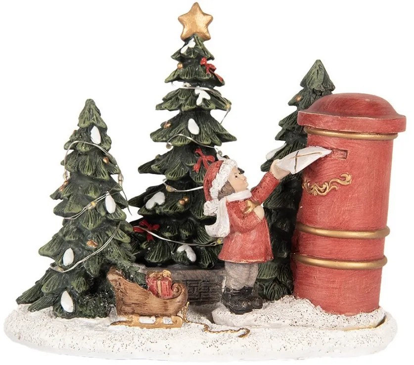 Vianočné dekorácie dievčatko s listom pri stromčekoch s Led svetielkami - 16*12*14 cm