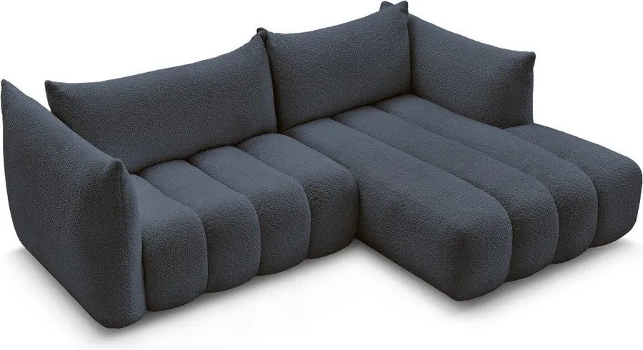 Tmavomodrá rohová pohovka z textílie buklé (pravý roh/s leňoškou) Azra – Bobochic Paris