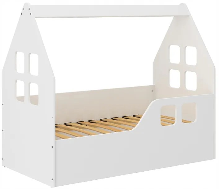 Detská domčeková posteľ KIDHOUSE - biela - pravá - 140x70 cm + matrac