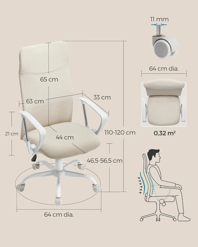 Kancelárska stolička, ergonomická otočná stolička, capuccino béžová farba
