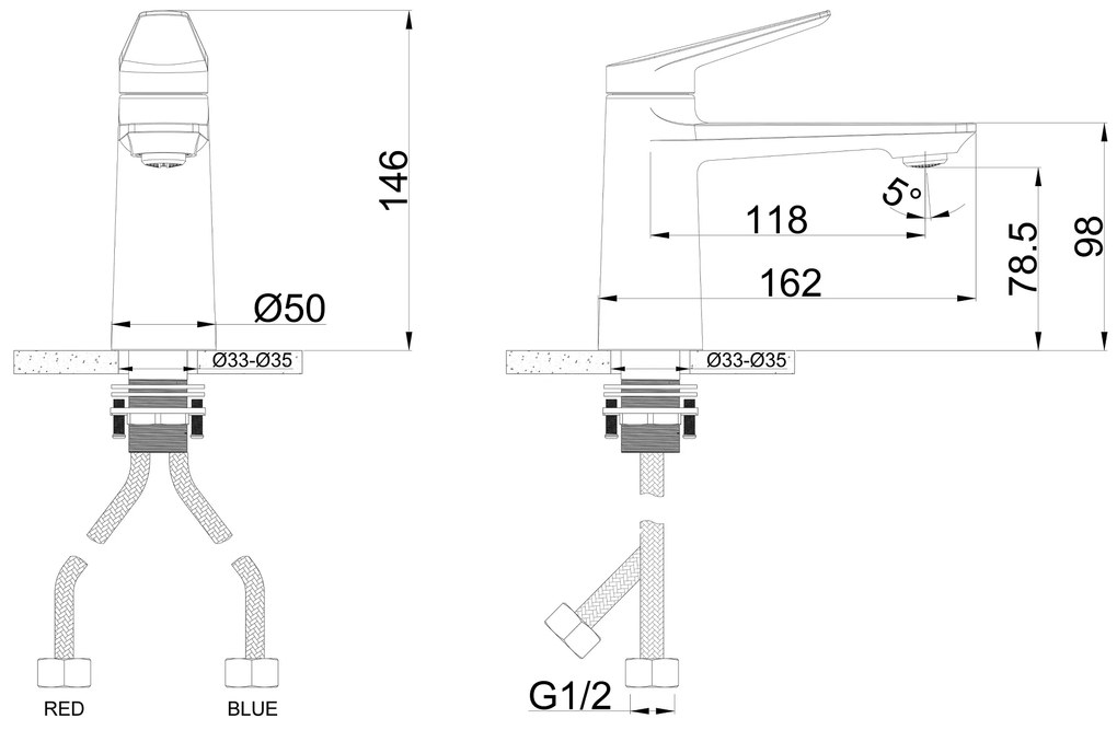 Gamma Evo, umývadlová batéria h-146, čierna matná, GMA-BEU-BK