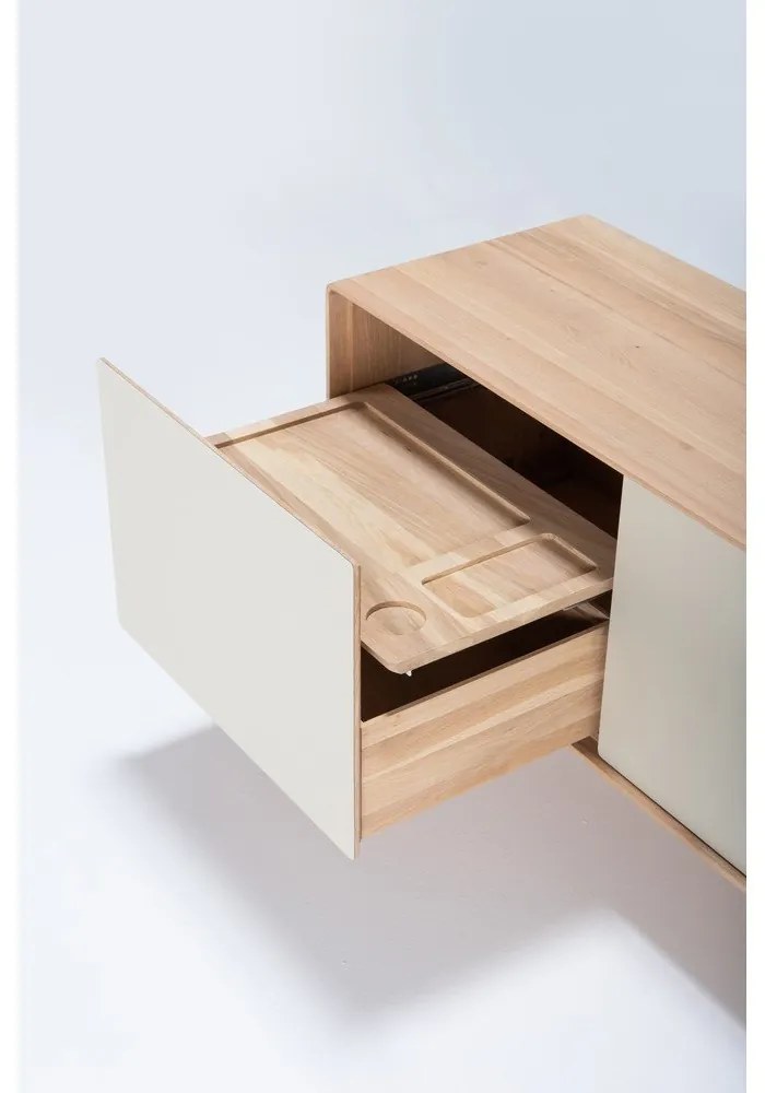 TV stolík z dubového dreva v bielo-prírodnej farbe 180x64 cm Fina – Gazzda