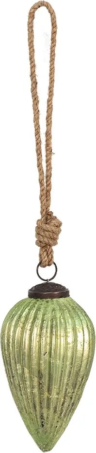 Zelená vianočná sklenená ozdoba špicatá banka Chanel - Ø 7*12 cm