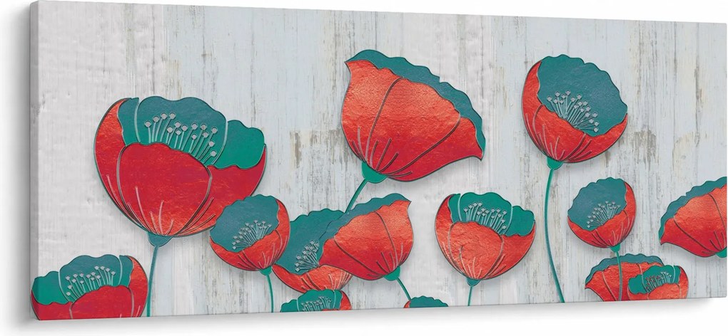 Obraz - Vlčie maky - petrolej (120x50 cm)