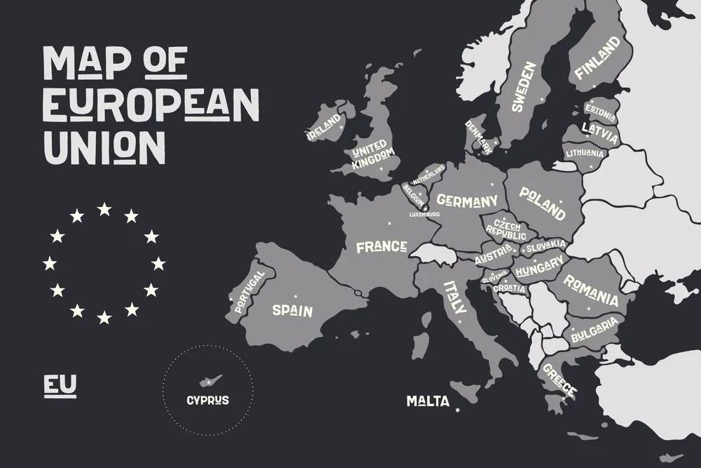 Samolepiaca tapeta čiernobiela mapa Európskej únie v modernom prevedení