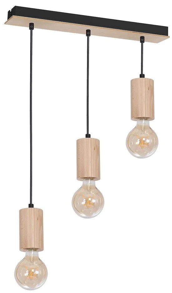 Závesné svietidlo Lines 3, drevené telo svietidla