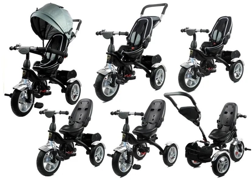 LEAN TOYS Detská Trojkolka PRO500 Strieborná čierny rám 2023