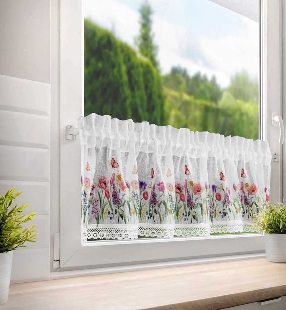 KRÁTKA ZÁCLONA NA PÁSKE BELLA 150X30 CM KVETY