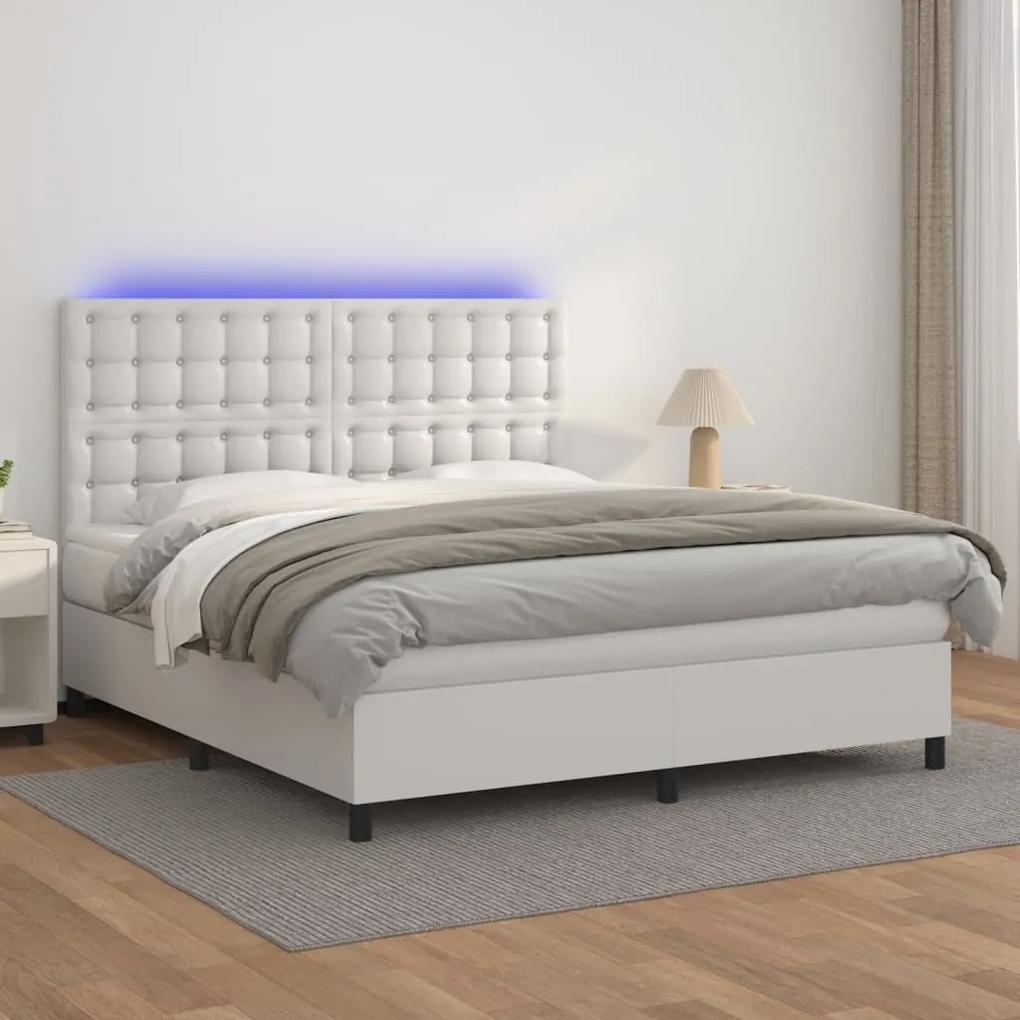 Boxspring posteľ s matracom a LED biela 160x200 cm umelá koža 3135952