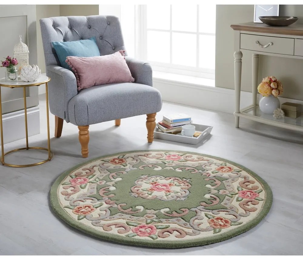 Zelený vlnený koberec Flair Rugs Aubusson, ⌀ 120 cm