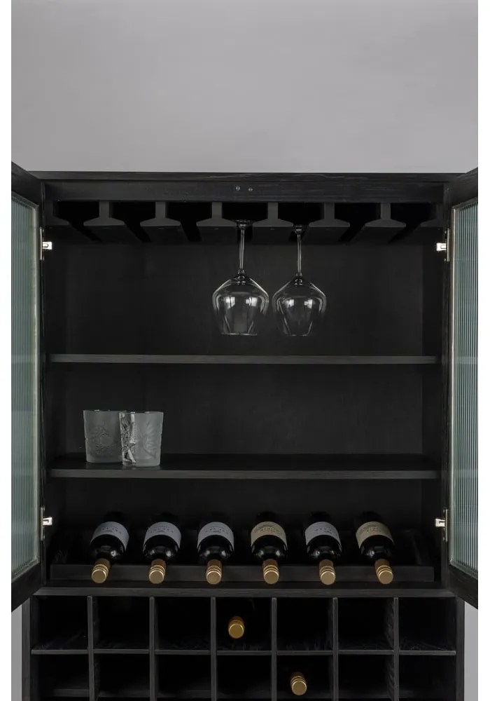 Čierna vinotéka z dubového dreva pre 20 fliaš, 89x181 cm Travis – Zuiver