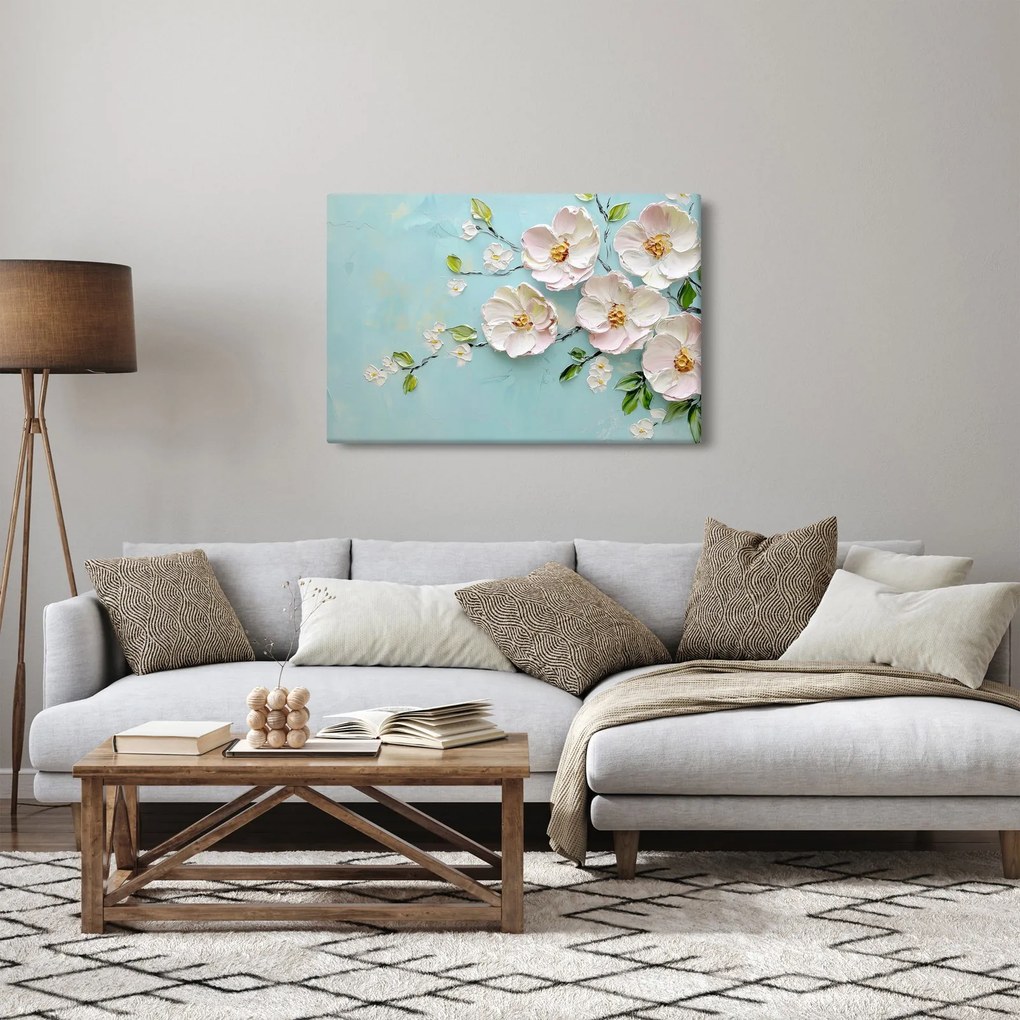 Obraz - Kvietky na modrom pozadí (90x60 cm)