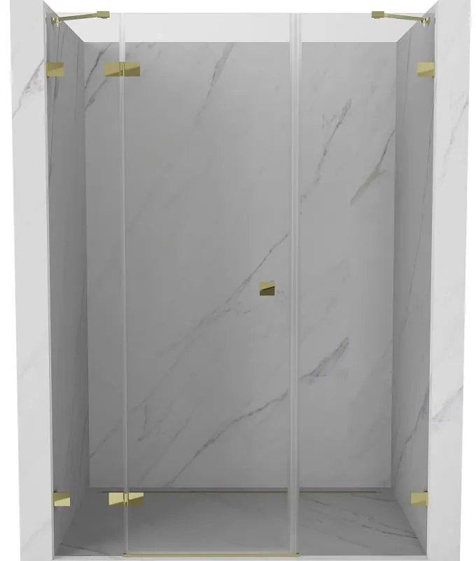 Mexen Lunar, ľavé otočné sprchové dvere 135 cm, číre sklo, zlatý profil, 834S-135-050-50-00-L