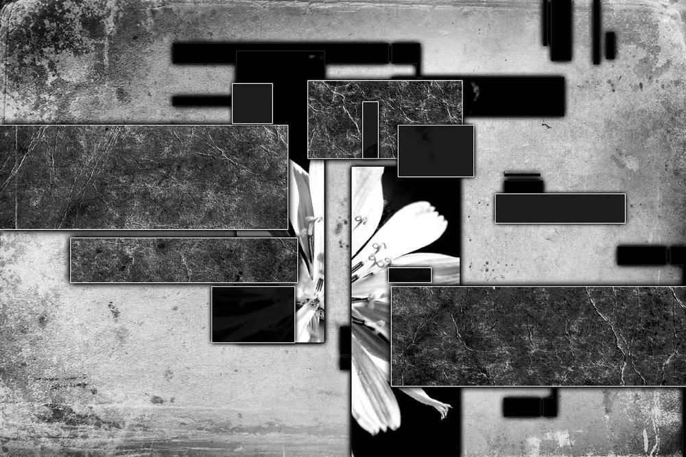 Tapeta čiernobiela kvetinová abstrakcia - 450x300