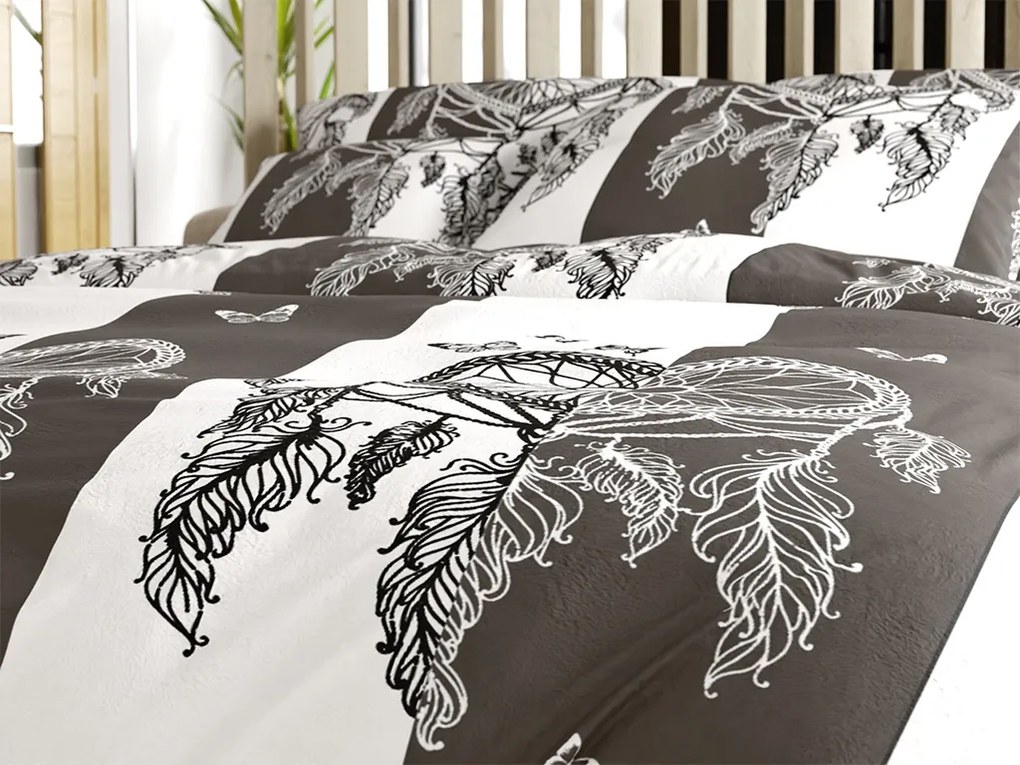 Sada mikroplyšových obliečok TIRSO sivo-biele + plachta mikroplyš SOFT 90x200 cm biela, jednolôžko