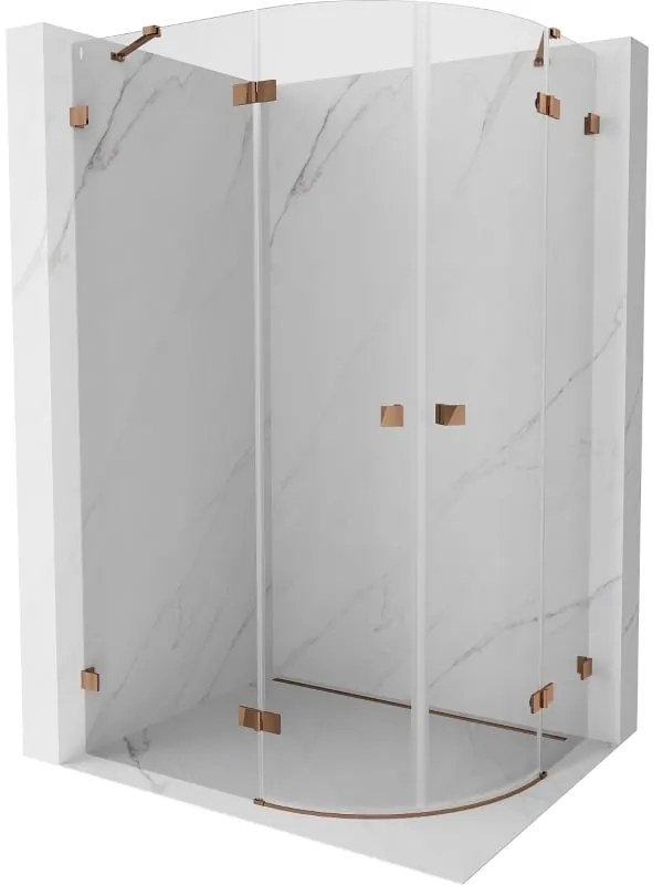Mexen Lunar, polkruhový sprchový kút naklápací doľava 100 x 80 cm, 8mm číre sklo, profil ružové zlato, 833-100L-080P-60-00