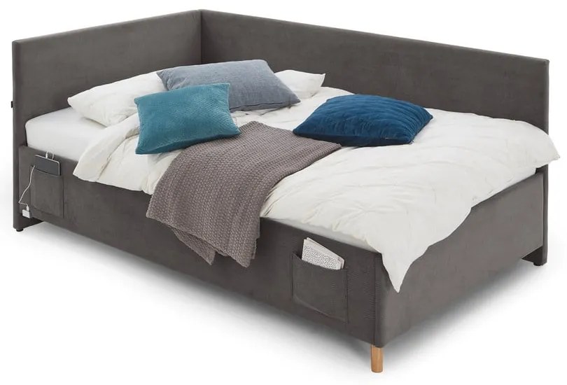 Antracitová rohová detská posteľ s úložným priestorom 90x200 cm Cool – Meise Möbel
