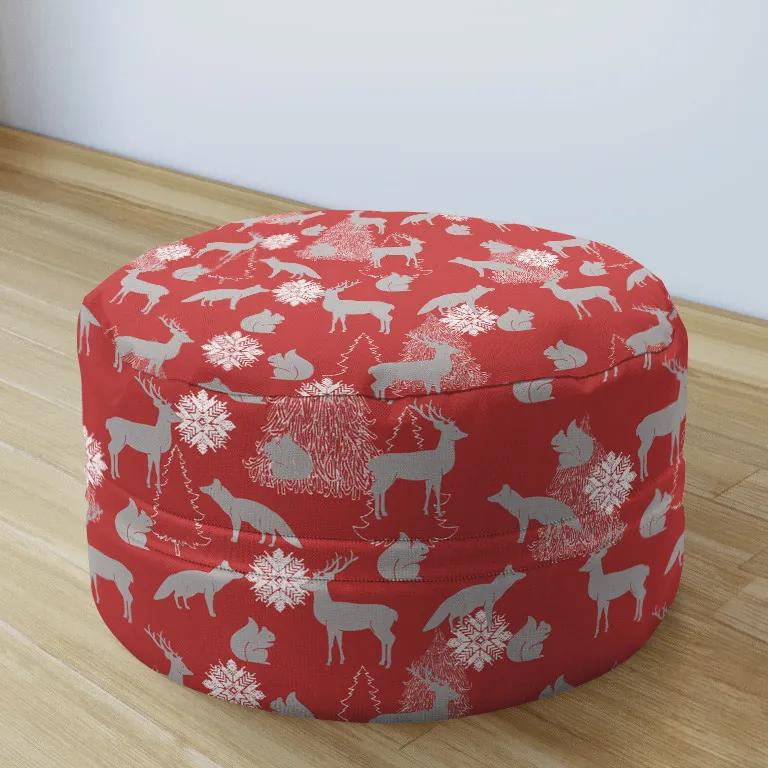 Goldea vianočný sedacie bobek 50x20cm - loneta - vzor vianočné zvieratka na červenom 50 x 20 cm