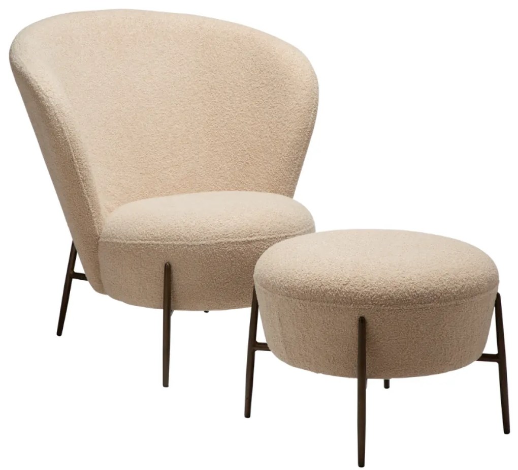 ORBIT TABURET almond bouclé/antique brass