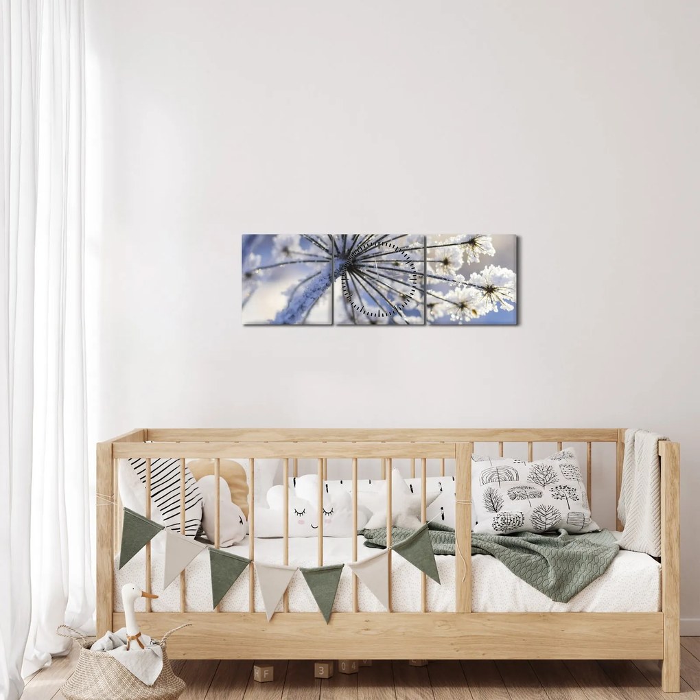 Obraz - Zamrznutý kvet (s hodinami) (90x30 cm)