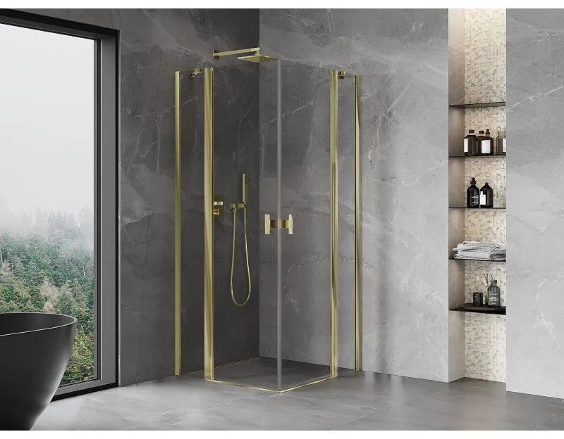 Mexen, Mexen Mist Duo výklopný sprchový kút 95 x 95 cm, transparentný, zlatý - 8A4-095-095-50-00