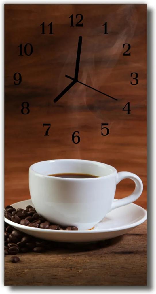 Sklenené hodiny vertikálne  Káva hnedý šálka