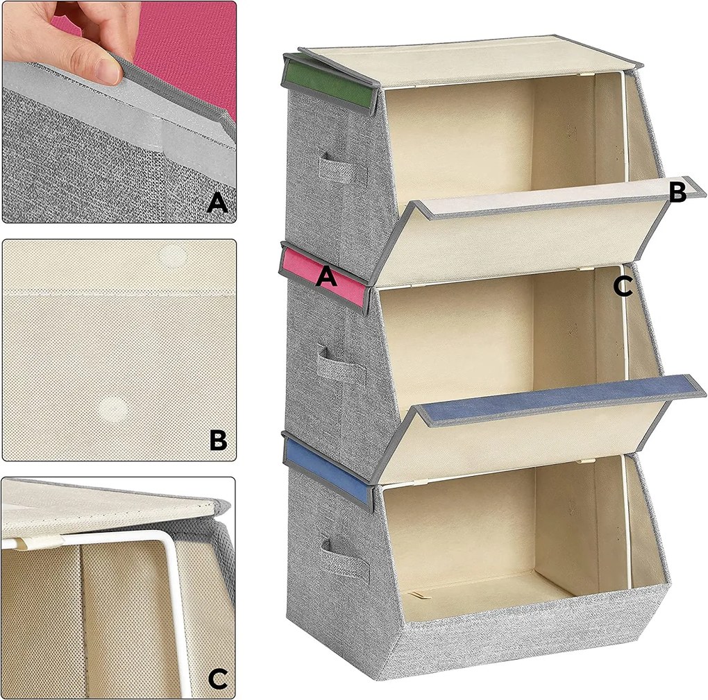 SONGMICS Skrinka na hračky skladacia stohovateľná 3 ks