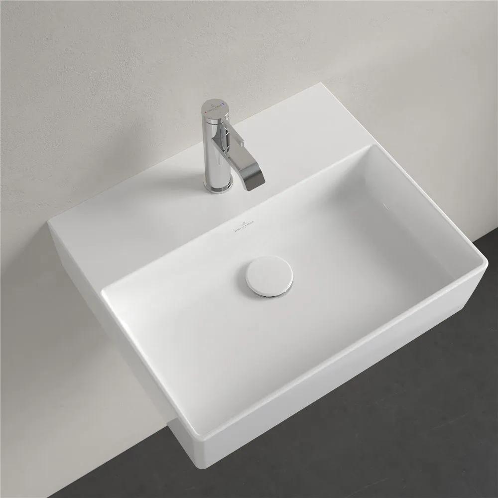 VILLEROY &amp; BOCH Memento 2.0 závesné umývadlo s otvorom, bez prepadu, 500 x 420 mm, biela alpská, s povrchom CeramicPlus, 4A2251R1