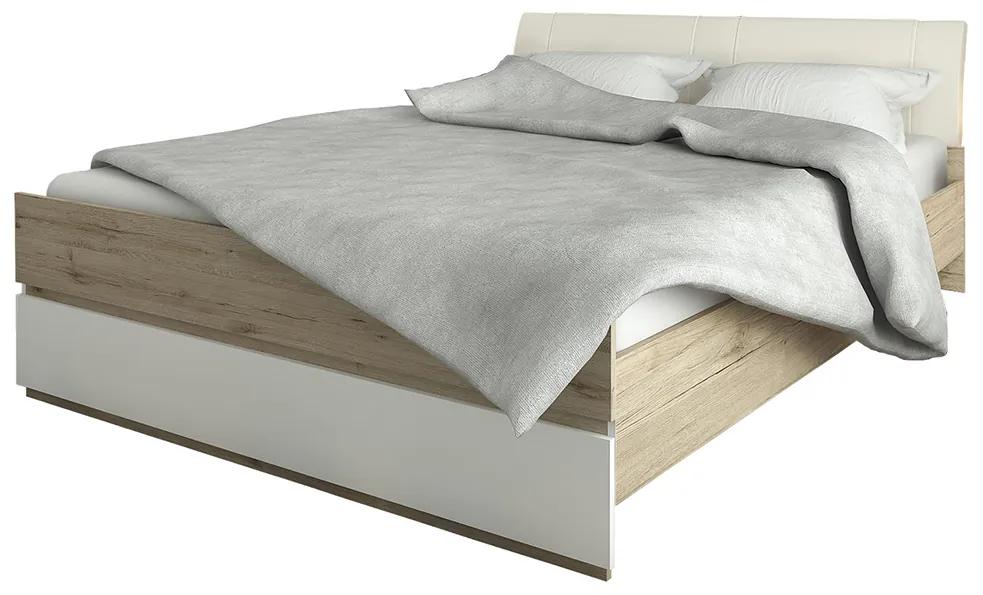 Manželská posteľ s roštom Leksand 160-L - dub wellington / biela