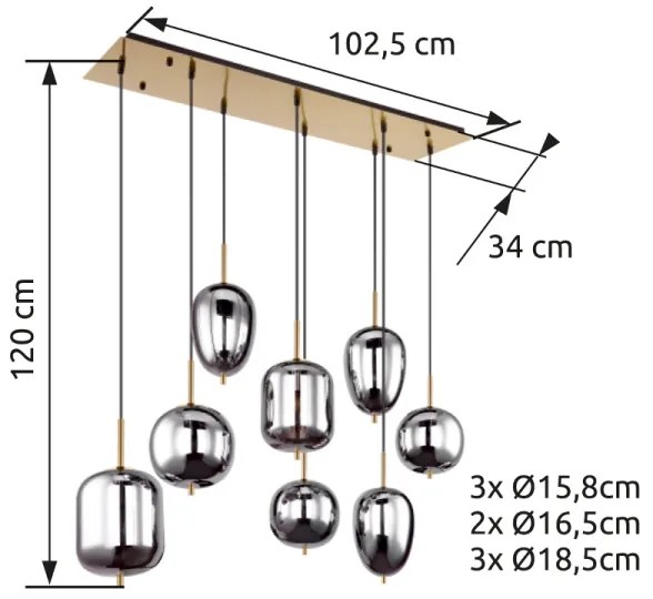 Globo 15345-8MM - Luster na lanku BLACKY I 8xE14/40W/230V