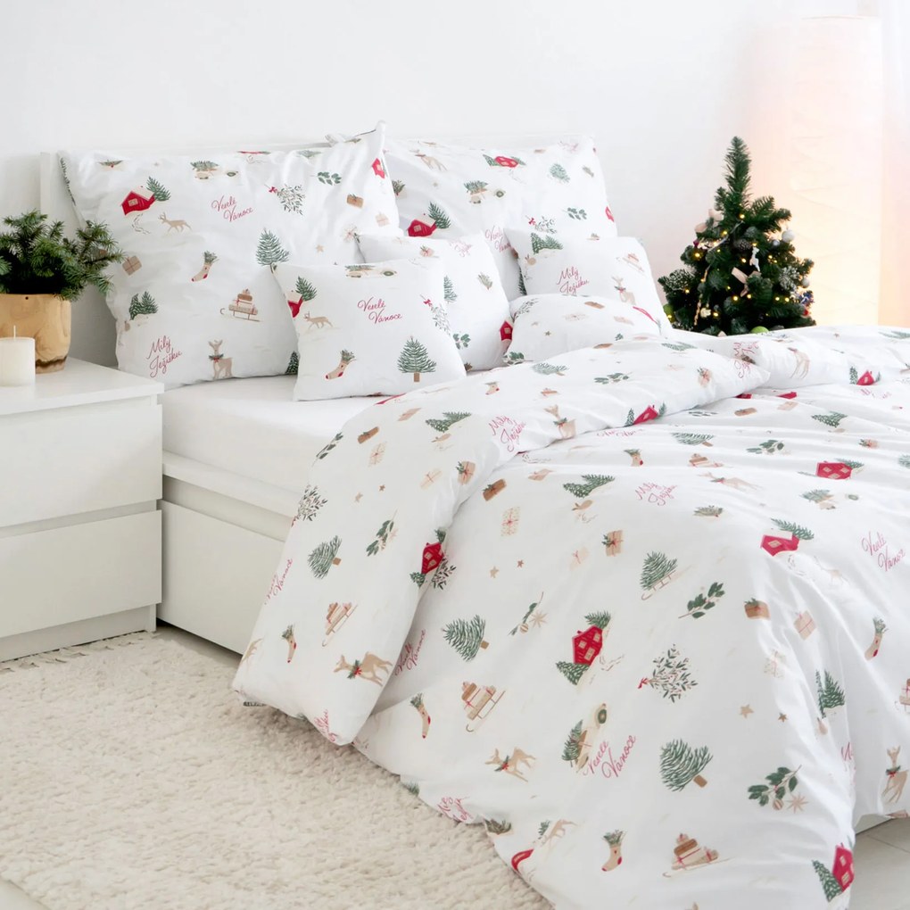 Goldea vianočné bavlnené posteľné obliečky - české vianoce 220 x 200 a 2ks 70 x 90 cm