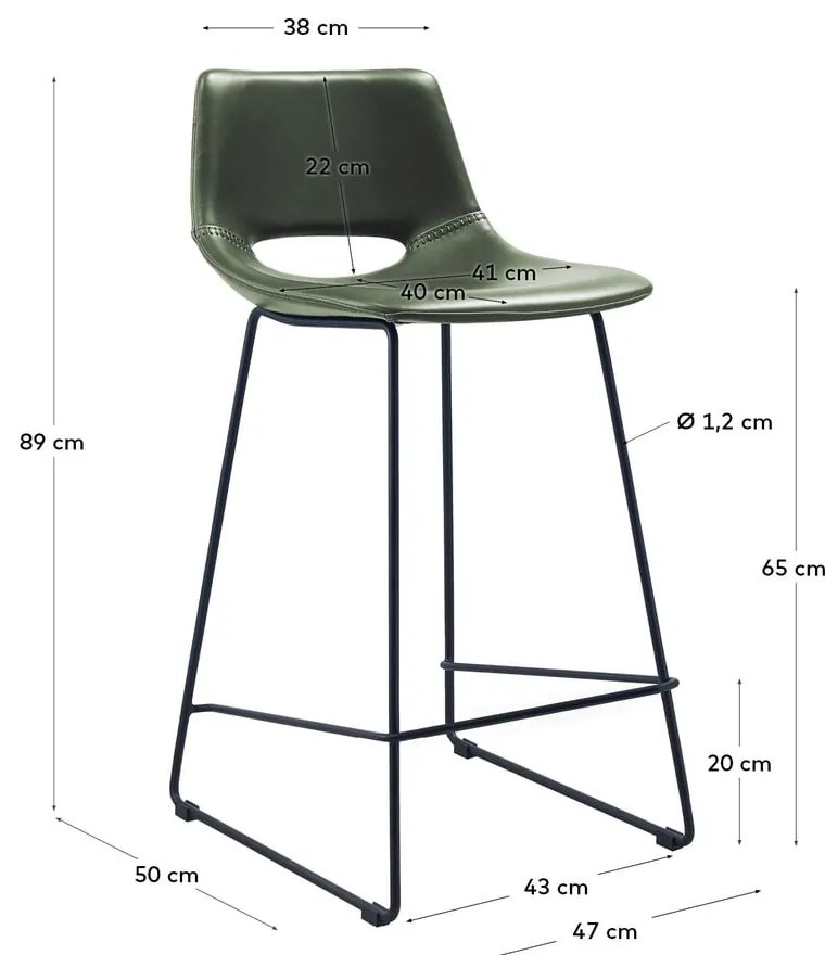 Kaki barová stolička z imitácie kože (výška sedadla 76 cm) Zahara – Kave Home