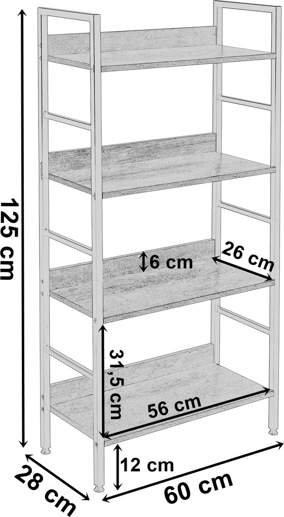 Lofotvý regál VARBERG - kov/drevo