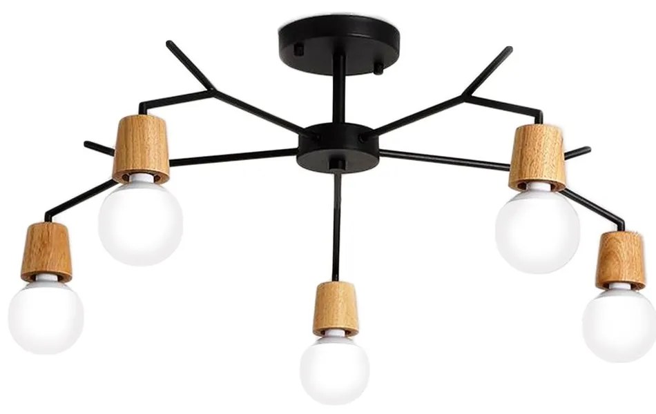 Toolight - Škandinávska kovová stropná lampa 5xE27 60W APP694-5C, čierna-hnedá, OSW-05465