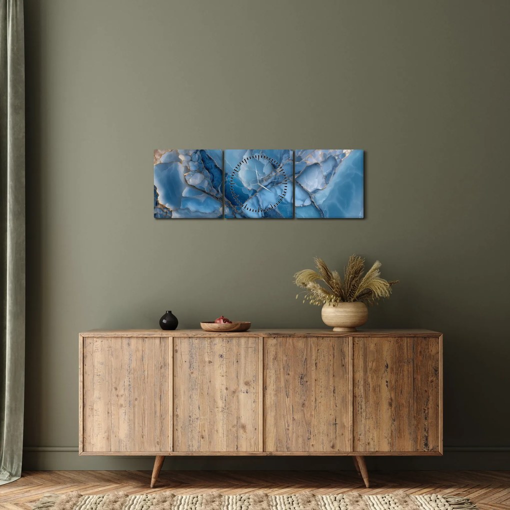 Obraz - Modrý členitý mramor (s hodinami) (90x30 cm)