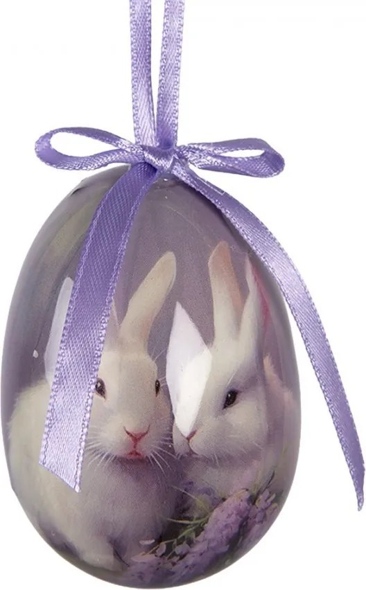 9ks dekorácia fialové závesné vajíčko s zajačikmi Spring Egg - Ø 5*8 cm