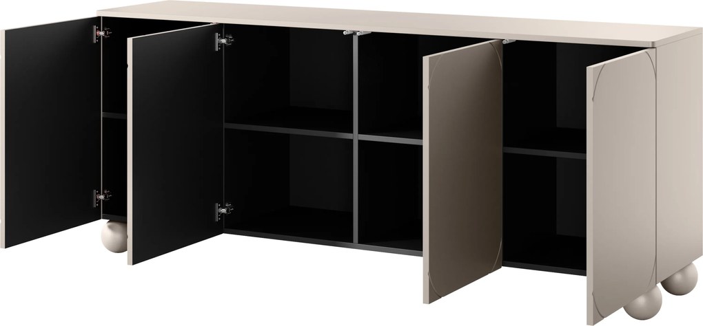 Kozmetická komoda Sonatia II 200 cm so štyrmi dverami - kasmír / guľové nohy