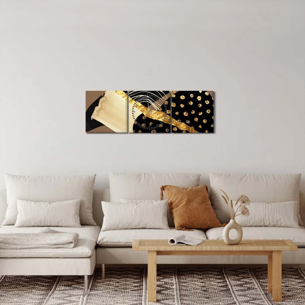 Obraz - Abstrakcia golden brown N⁰1 (s hodinami) (90x30 cm)