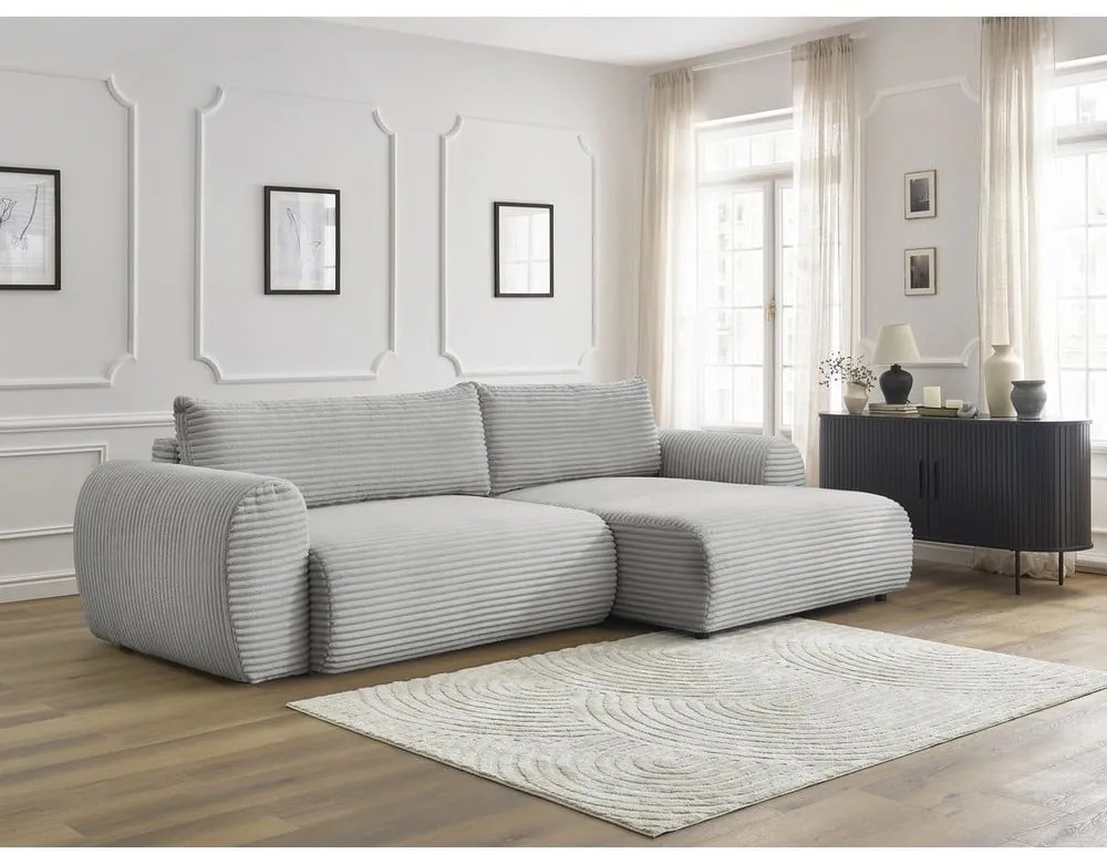 Svetlosivá menčestrová rozkladacia rohová pohovka (pravý roh) Lucien – Bobochic Paris