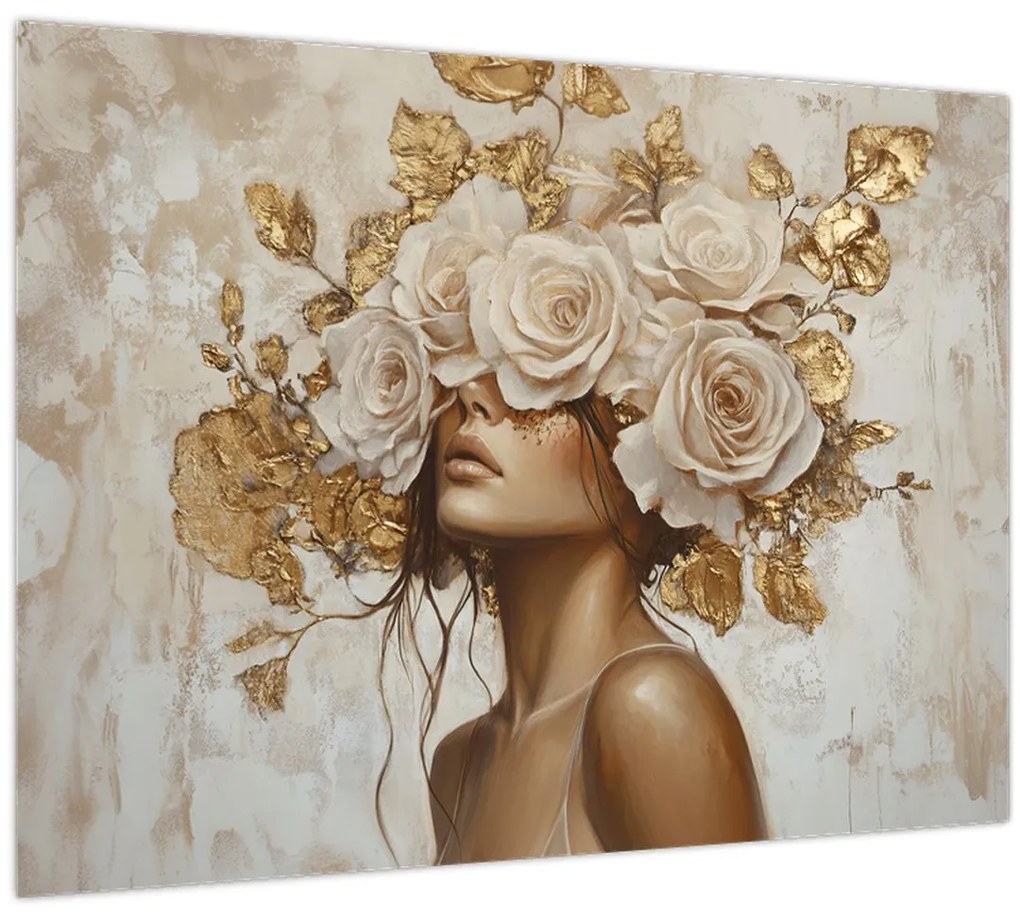 Obraz - Dievča s ružami (70x50 cm)