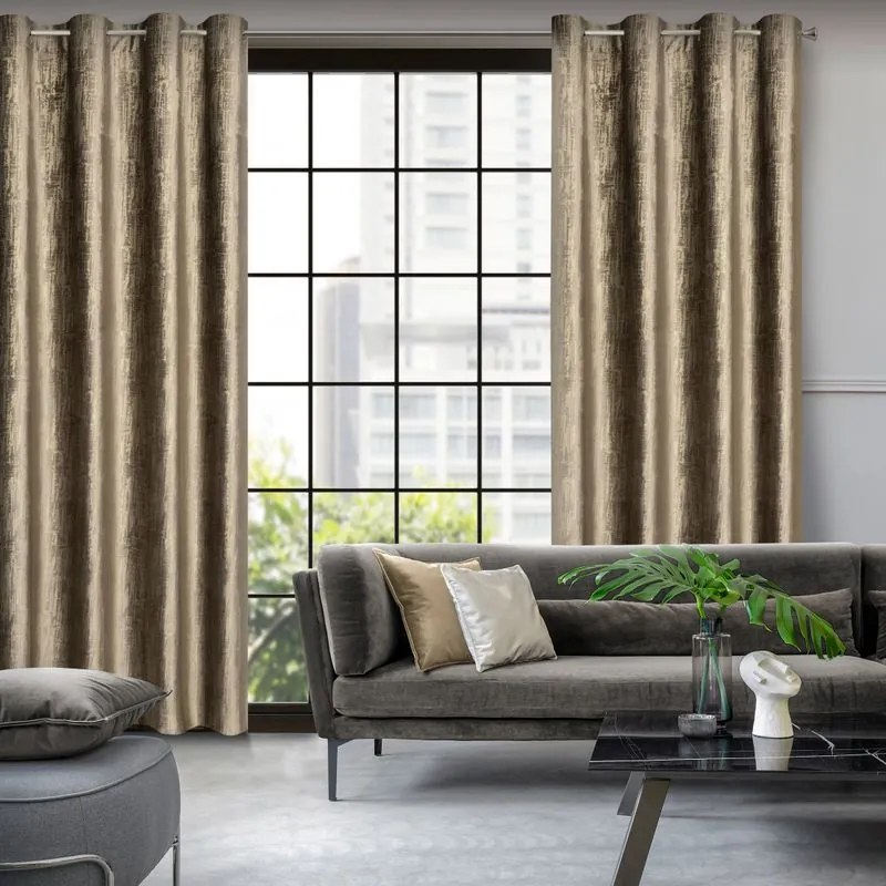 Dekorstudio Zamatový záves s elegantnou potlačou ZKPK-03 v čokoládovej farbe