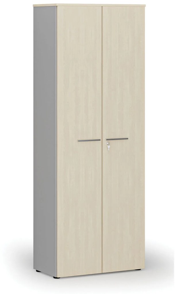Kancelárska skriňa s dverami PRIMO GRAY, 2128 x 800 x 420 mm, sivá/dub prírodný