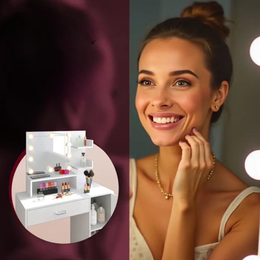 Toaletný stolík JOCELYN s osvetlením, 140x90x40cm, biela Casaria