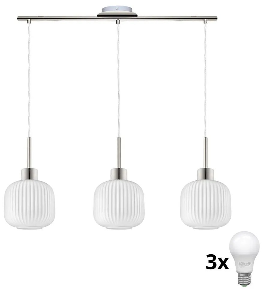 LED luster na lanku HARMA 3xE27/60W/230V matný chróm/biela
